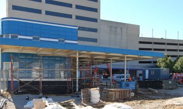 Bru Burger construction at Evansville Greyhound Station