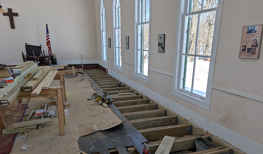 Floor systems rehabilitation at Poland Chapel, Clay County
