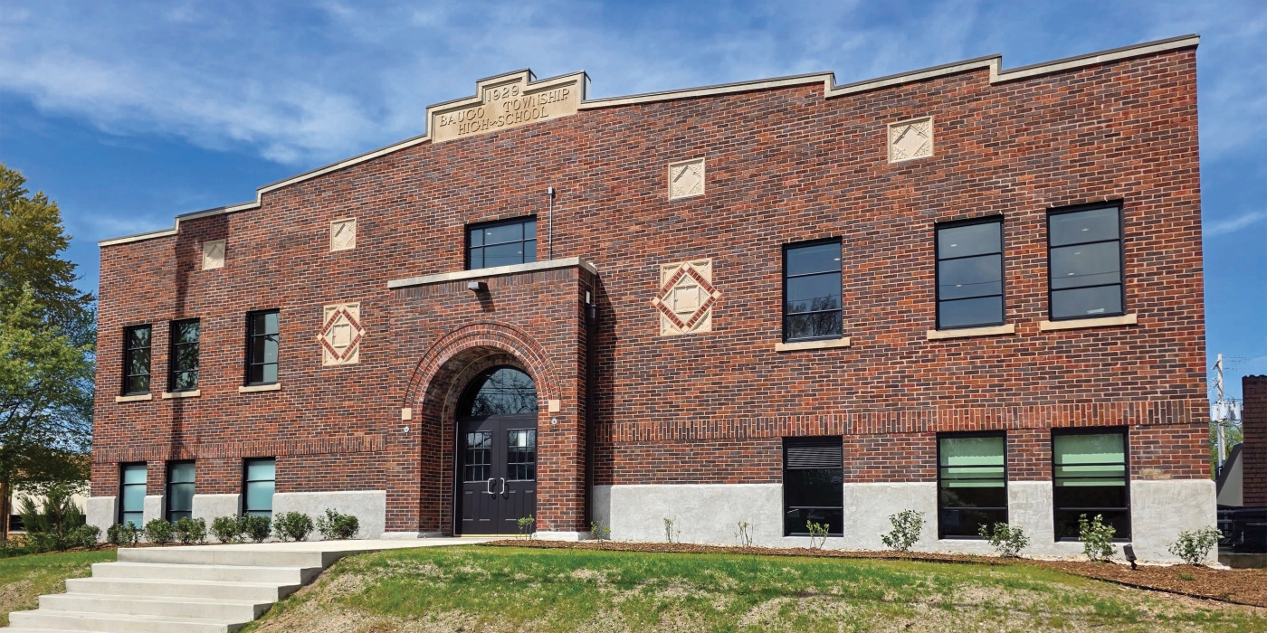 Jimtown's 1929 gym reopened in April 2025 as the Craig and Teneen Dobbs Jimtown Community Center. PHOTO: Courtesy R. Yoder Construction