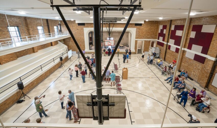 Jimtown's 1929 gym reopened in April 2025 as the Craig and Teneen Dobbs Jimtown Community Center. PHOTO: Courtesy R. Yoder Construction